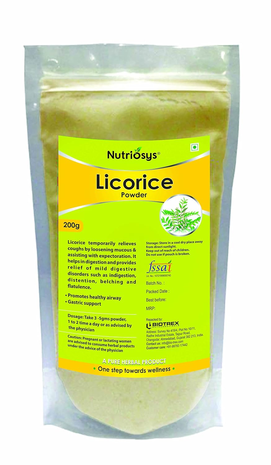 Nutriosys Licorice (Mulethi/Yashtimadhu) Herbal Powder For Body, Skin, Face and Hair - 200Gram