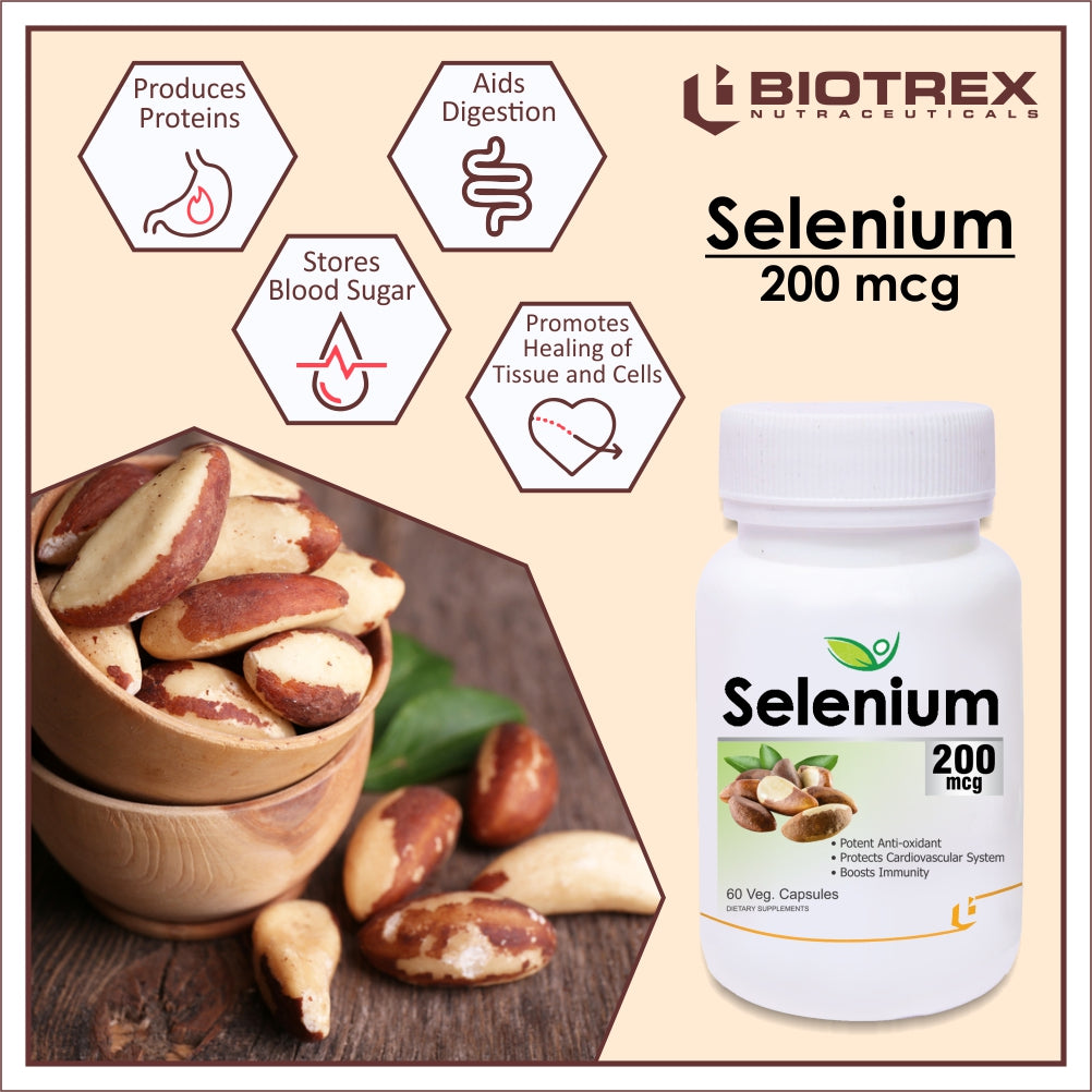 Biotrex Selenium 200mcg - 60 Capsules Immune System Support, Thyroid Function, Cancer Prevention & Cardiovascular Health