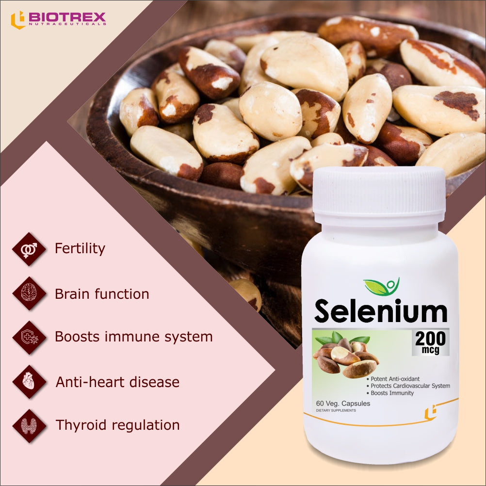 Biotrex Selenium 200mcg - 60 Capsules Immune System Support, Thyroid Function, Cancer Prevention & Cardiovascular Health