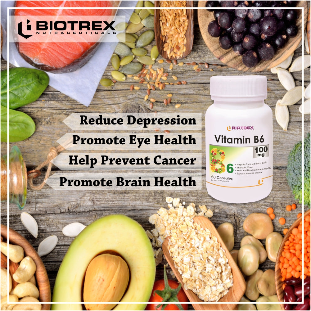 Biotrex Vitamin B6 100mg - 60 Capsules Cognitive Function, Neurotransmitter Production & Hormonal Balance