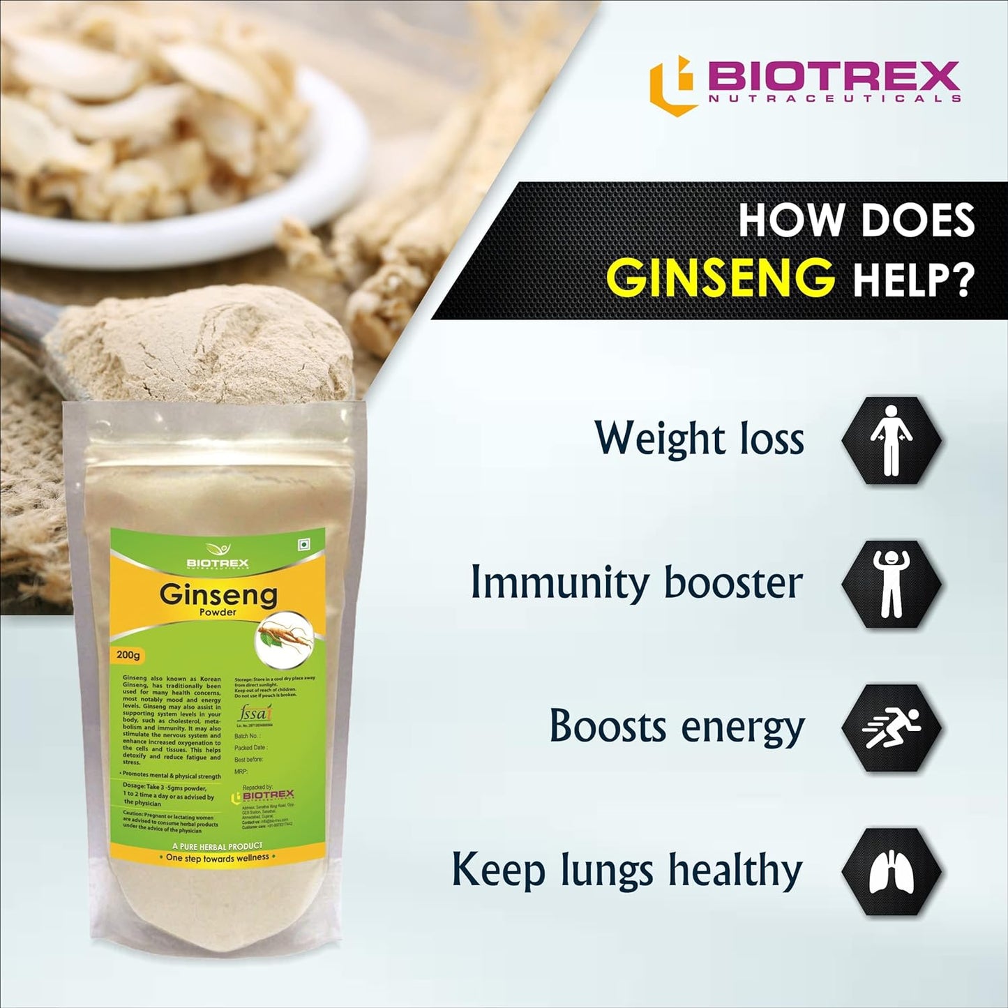 Biotrex Nutraceuticals Ginseng Herbal Powder - 200 G
