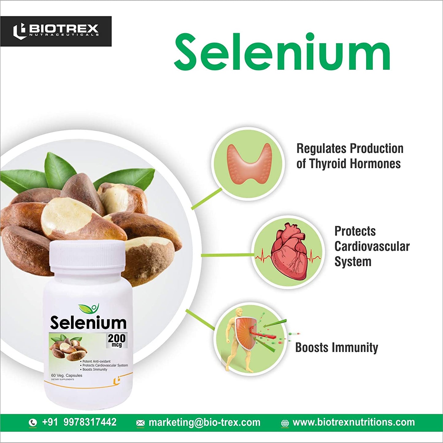 Biotrex Selenium 200mcg - 60 Capsules Immune System Support, Thyroid Function, Cancer Prevention & Cardiovascular Health