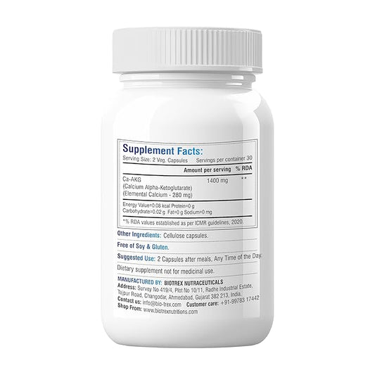 Biotrex Nutraceuticals Calcium Alpha Ketoglutarate CA AKG Supplement Supports Energy & Muscle Strength, Healthy Aging, For Men & Women - 60 Veg Capsules