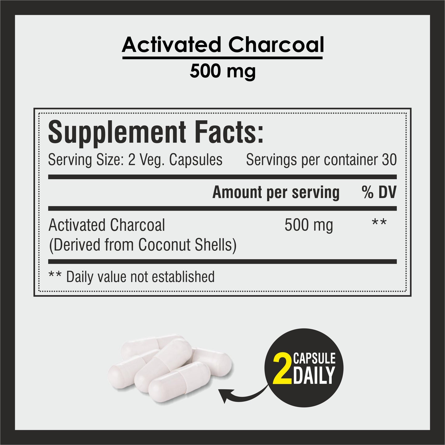 Biotrex Activated Charcoal 500mg Supplement For Healthy Digestive System - 60 Capsules