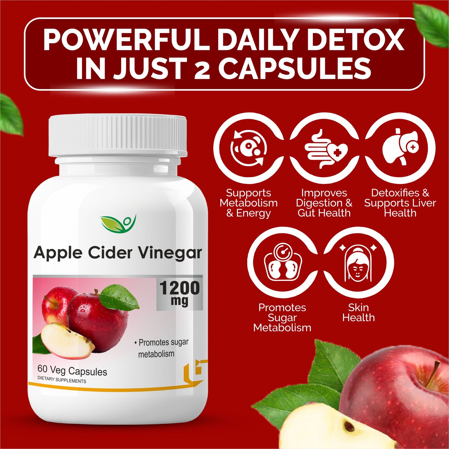 Biotrex Apple Cider Vinegar 1200mg Supplement - 60 Capsules