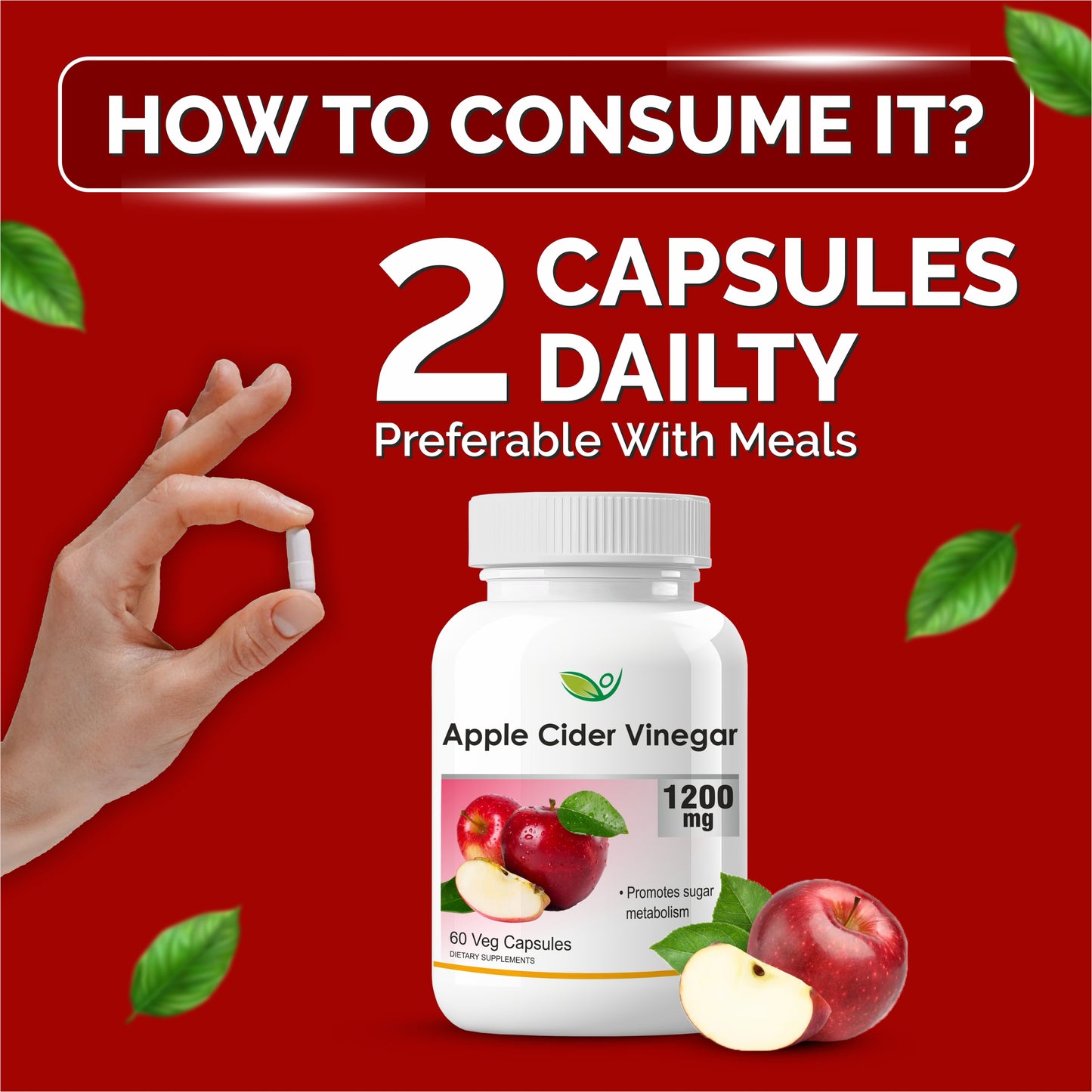 Biotrex Apple Cider Vinegar 1200mg Supplement - 60 Capsules