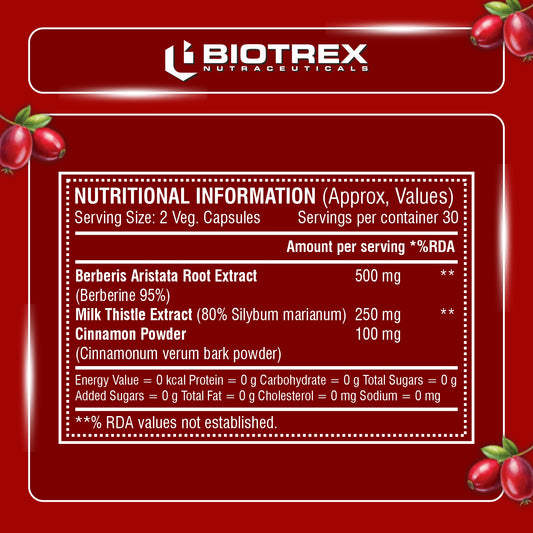 Biotrex Berberis Berberine 95% Supplement - 60 Veg Capsules