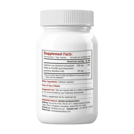 Biotrex Bio Pqq 20mg With Calcium Supplement - 60 Veg Capsules, pqq as (pyrroloquinoline Quinone disodium salt)