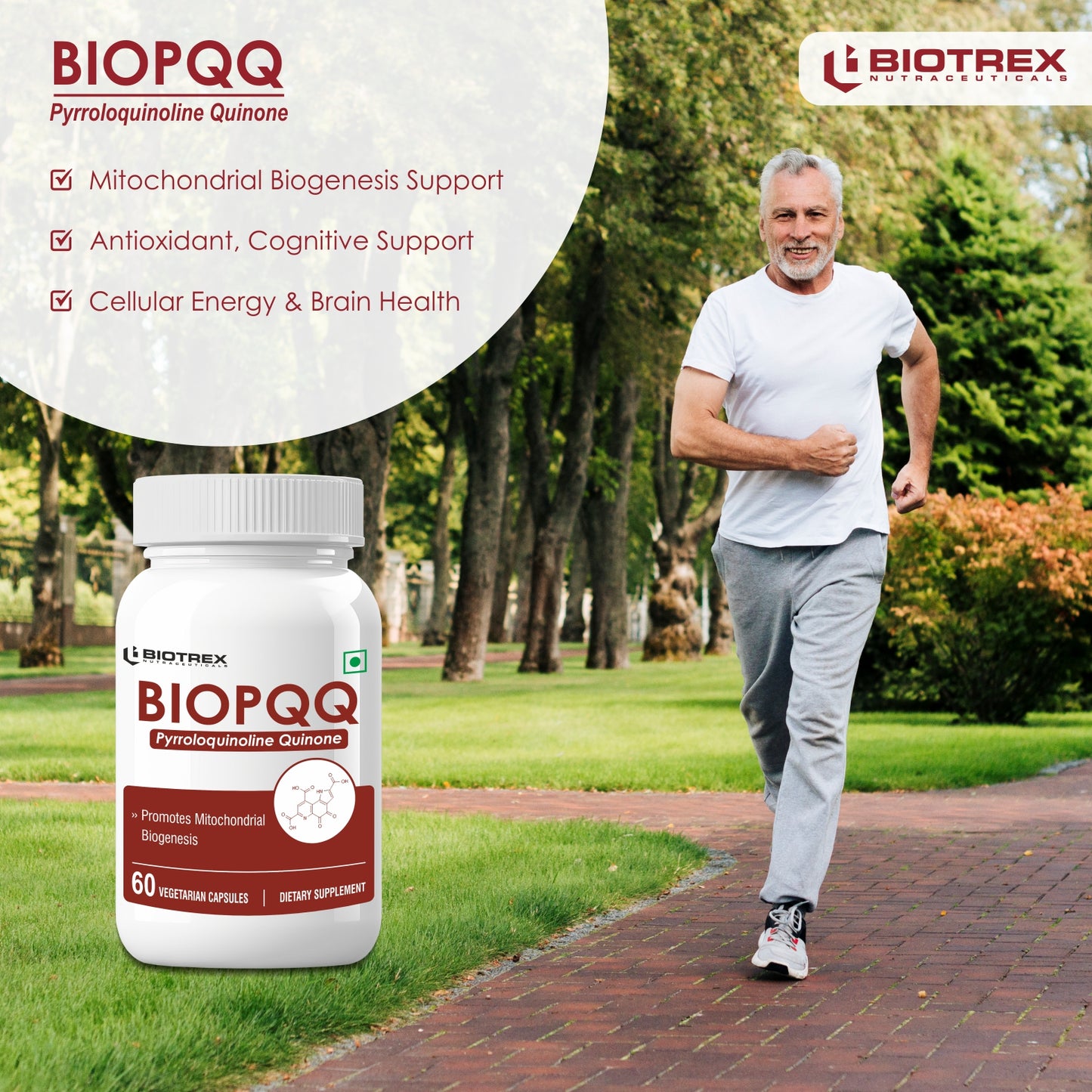 Biotrex Bio Pqq 20mg With Calcium Supplement - 60 Veg Capsules, pqq as (pyrroloquinoline Quinone disodium salt)