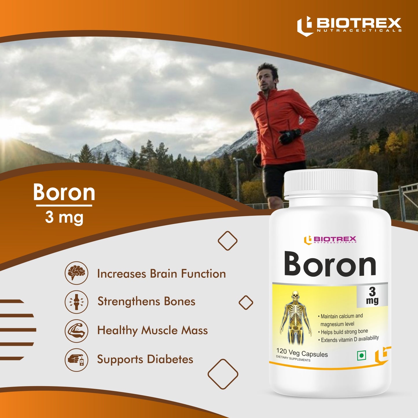 Biotrex Boron 3mg | Build Strong Bones | Improve Muscle Coordination | 120 Veg Capsules