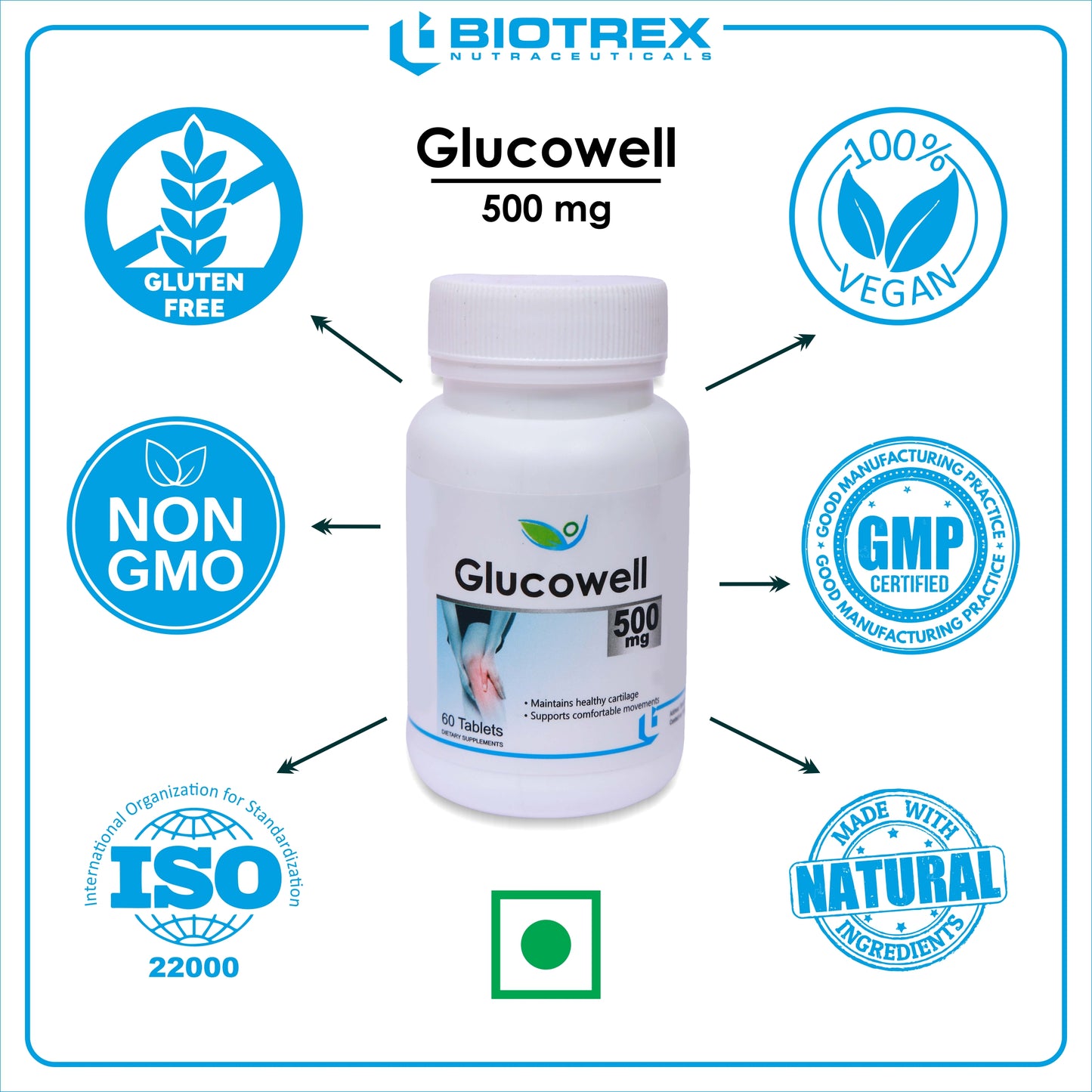 Biotrex Glucowell 500mg - 60 Tablets