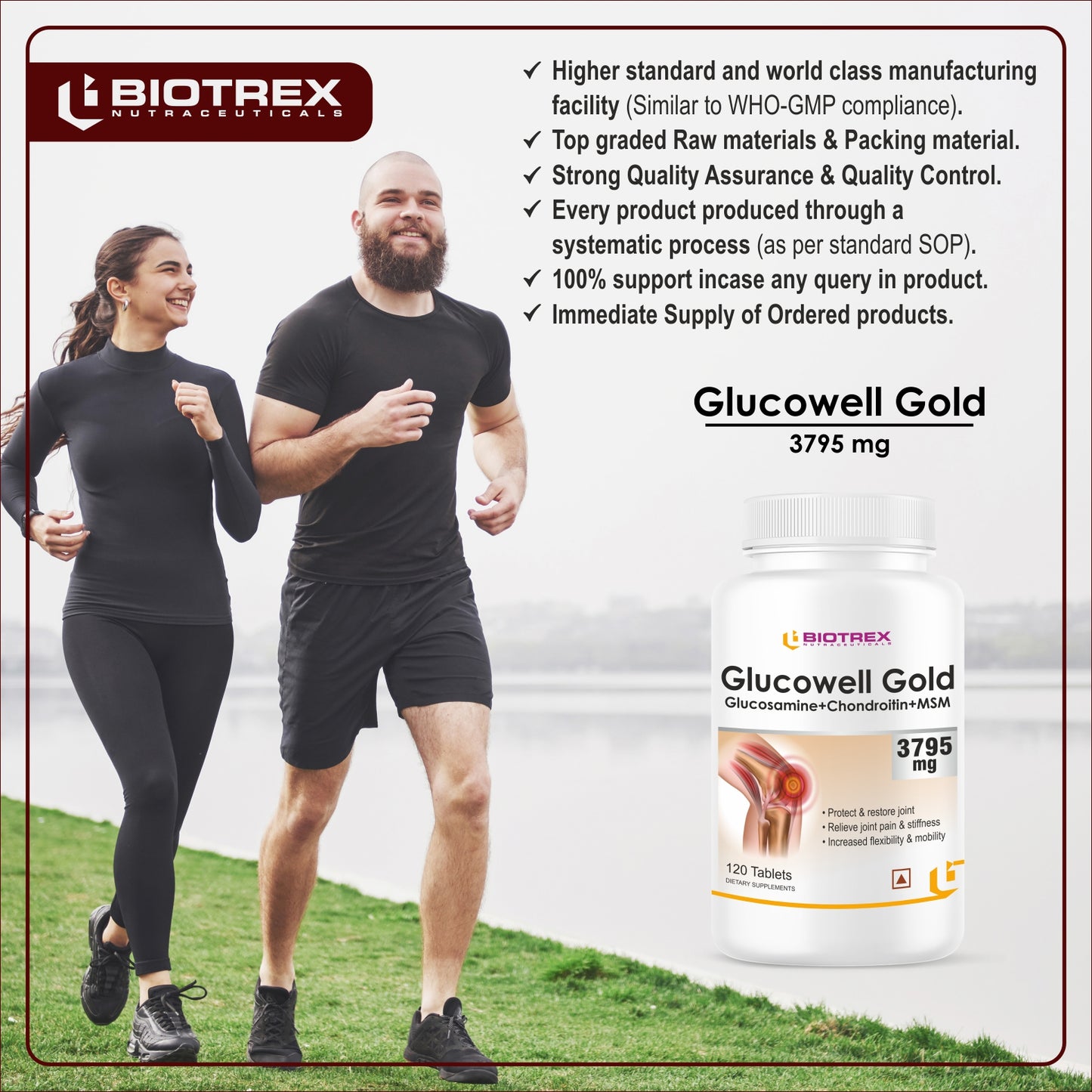 Biotrex Glucowell GOLD Glucosamine+ Chondroitin + MSM 3795mg - Maximum strength of Glucosamine with MSM (120 Tablets)