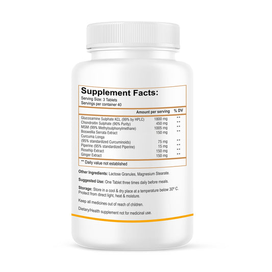 Biotrex Glucowell GOLD Glucosamine+ Chondroitin + MSM 3795mg - Maximum strength of Glucosamine with MSM (120 Tablets)