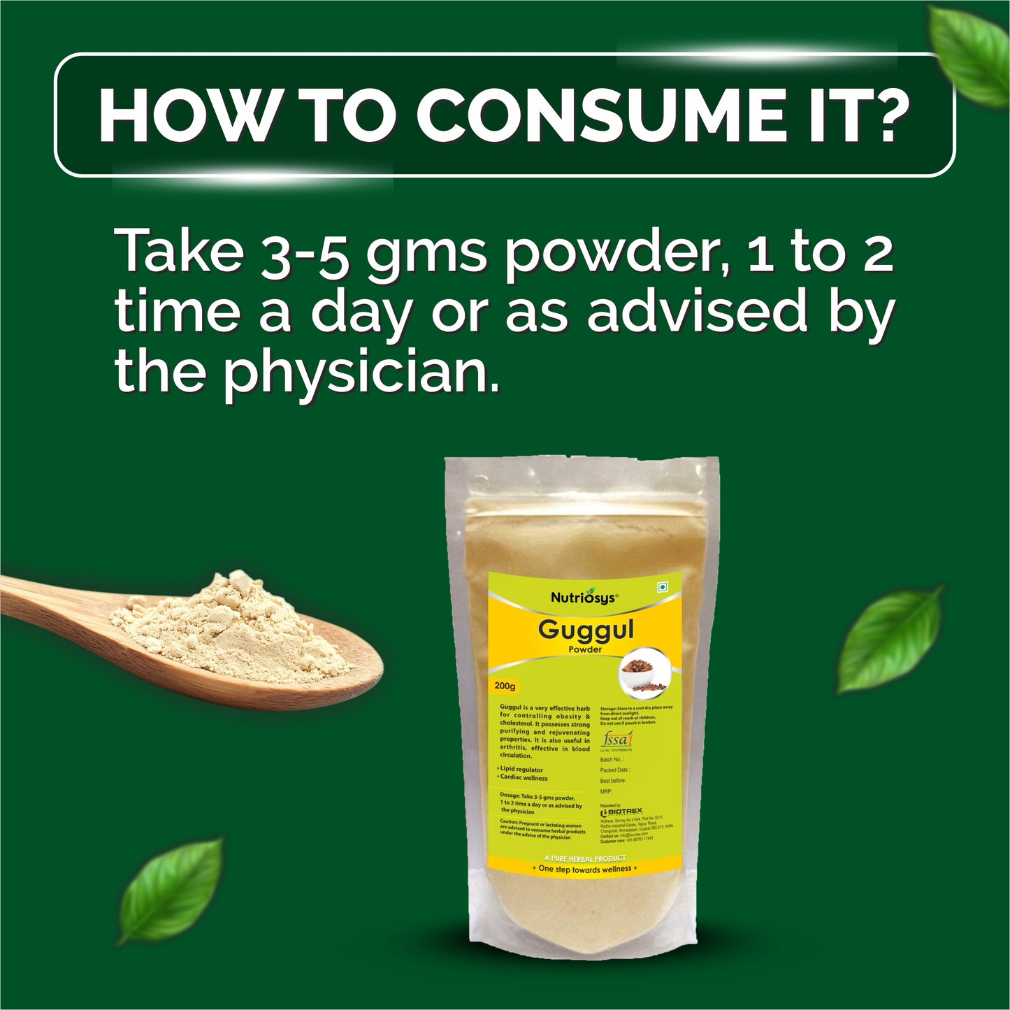 Nutriosys Guggul Herbal Powder - 200gram, Reduce Cholesterol, Helps In Weight Managment