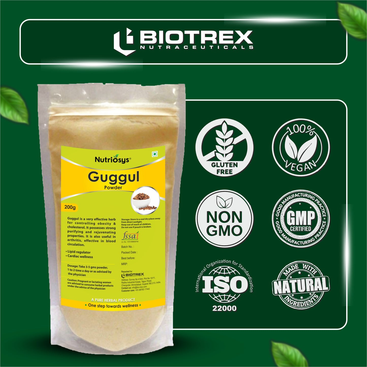 Nutriosys Guggul Herbal Powder - 200gram, Reduce Cholesterol, Helps In Weight Managment