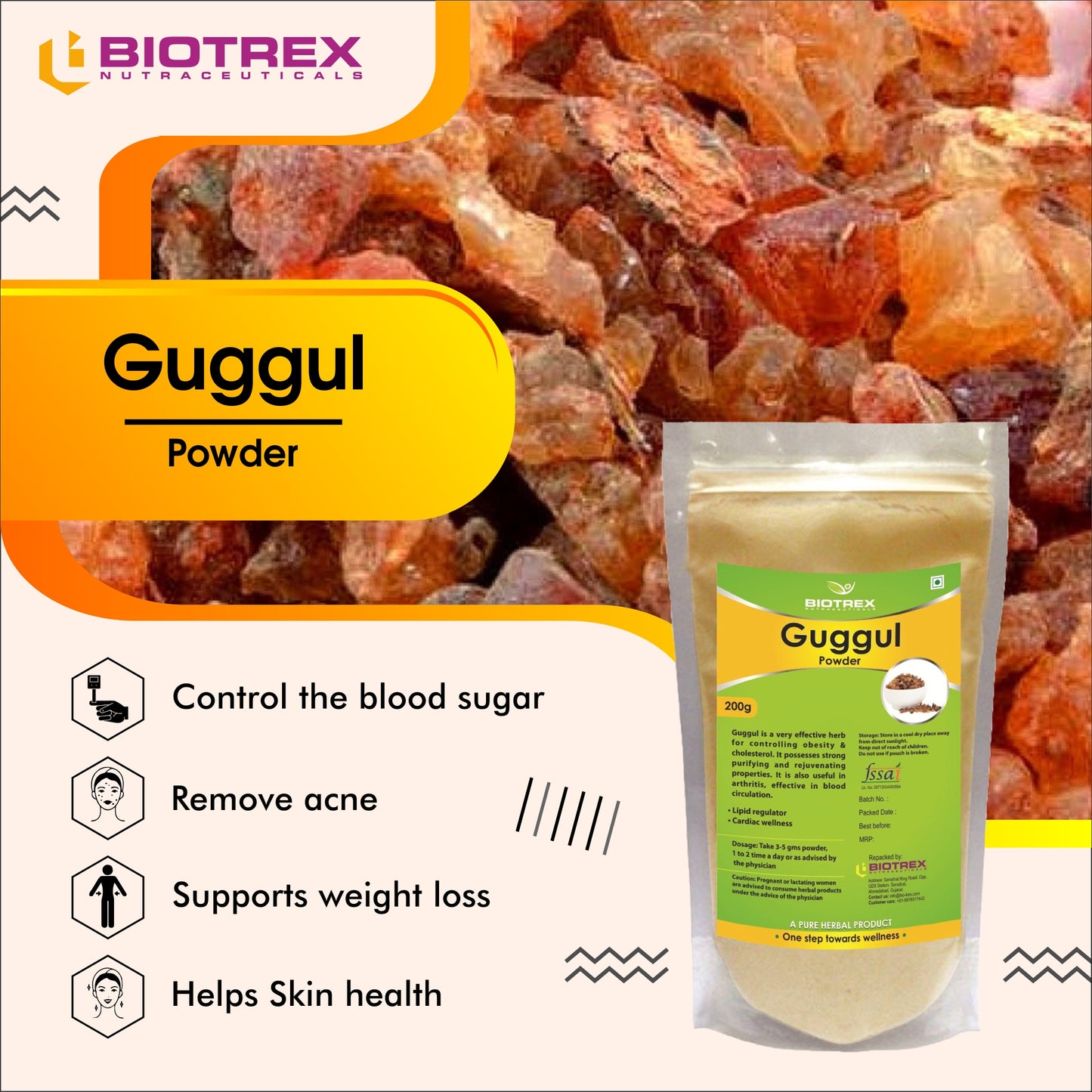 Nutriosys Guggul Herbal Powder - 200gram, Reduce Cholesterol, Helps In Weight Managment