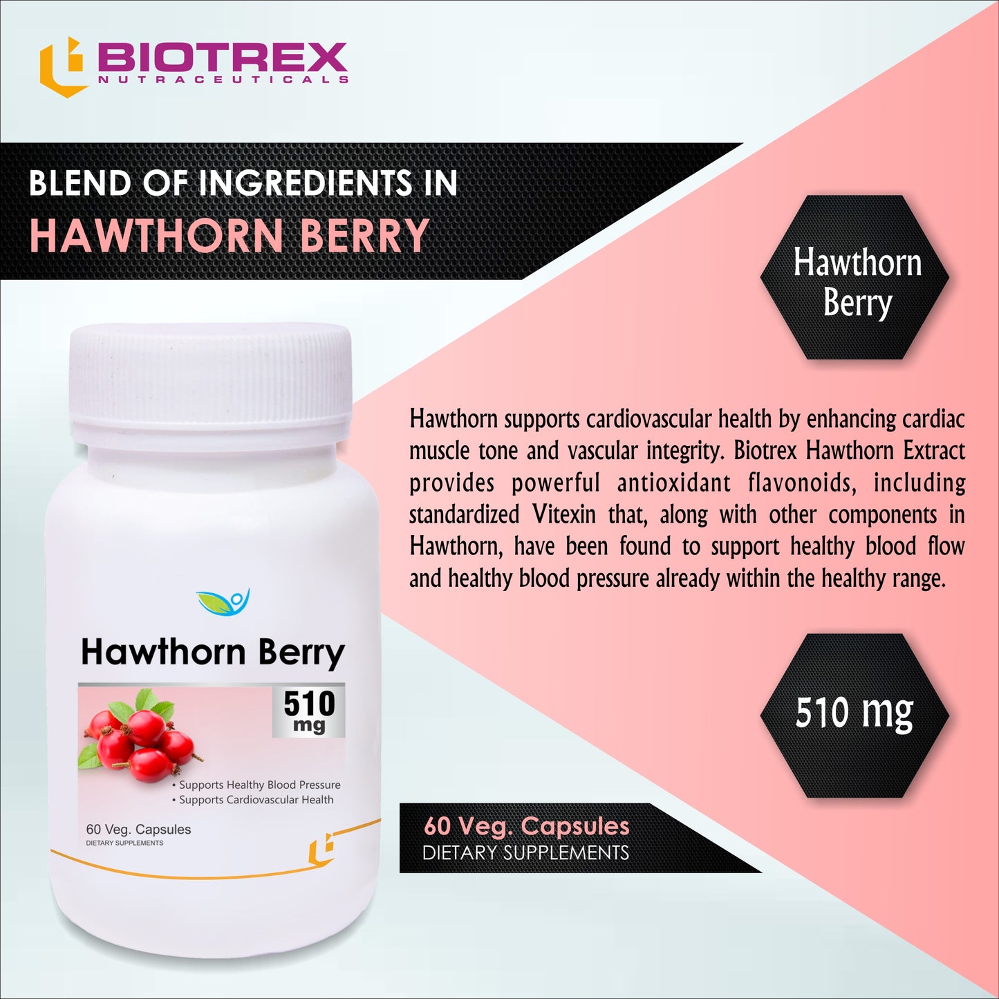 Biotrex Hawthorn Berry 510mg - 60 Capsules