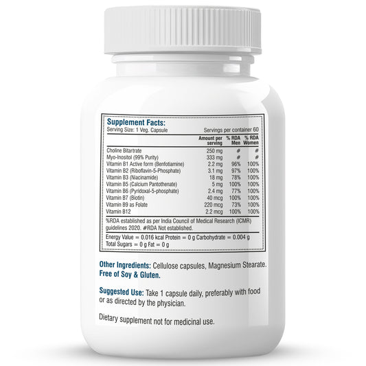 Biotrex Inositol and Choline Complex With Vitamin B Complex Vitamin B1, B2, B3, B5, B6, B7, B9 & B12, Enriched With High Purity, Advanced Nervous System & Fatty Acid - 60 Veg Capsules