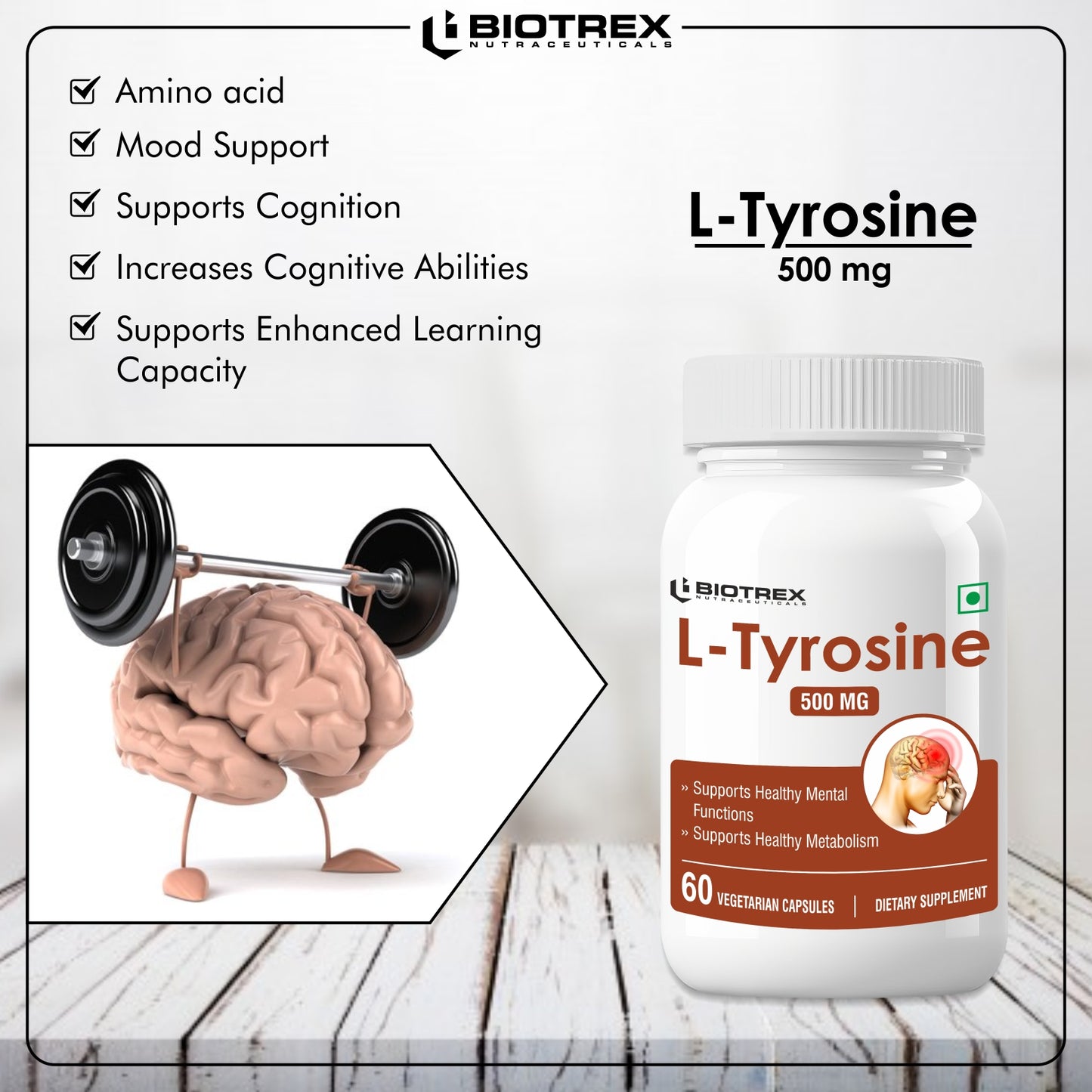 Biotrex L-Tyrosine 500mg - 60 Capsules