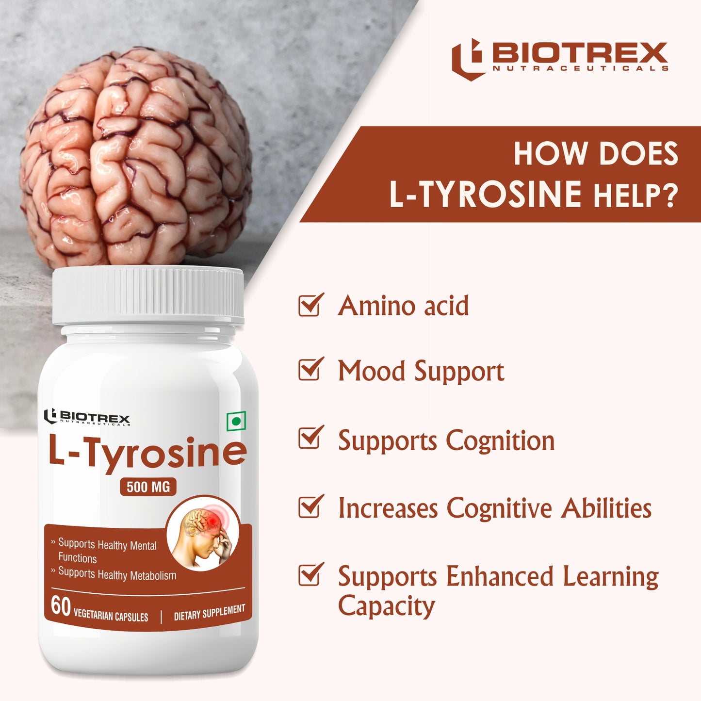 Biotrex L-Tyrosine 500mg - 60 Capsules