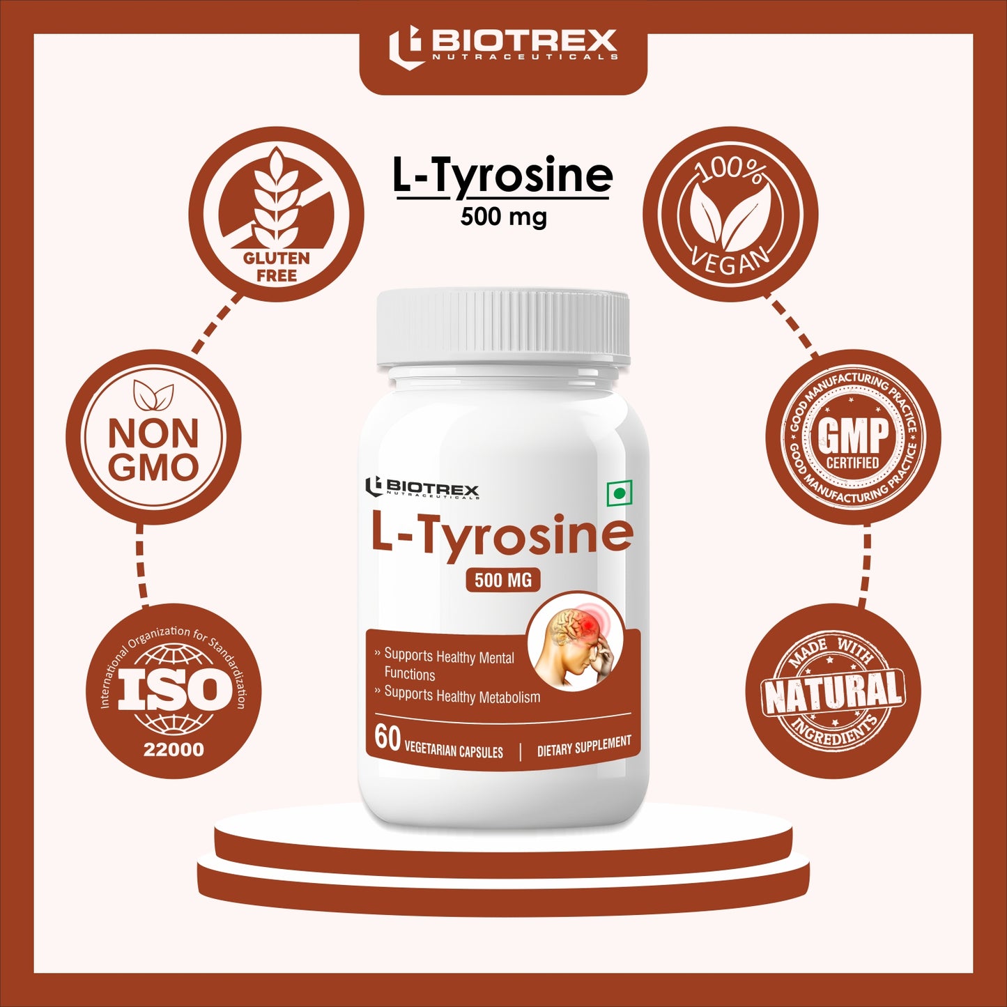 Biotrex L-Tyrosine 500mg - 60 Capsules