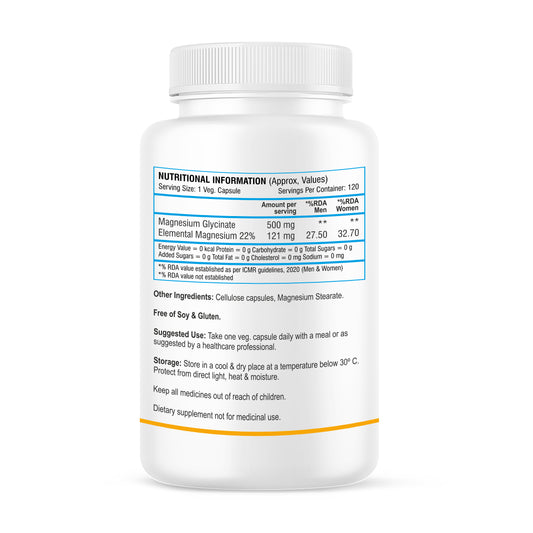 Biotrex Magnesium Glycinate, High Bioavailabilty, Best For Sleep Health, Supports Muscle & Nerve Health - 120 Veg Capsules