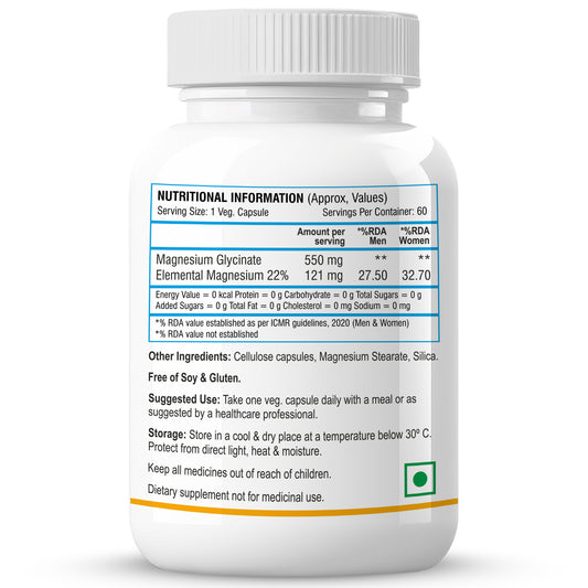 Biotrex Magnesium Glycinate 60 Veg Capsules, Supports Bone Health, Nerve & Muscle Function