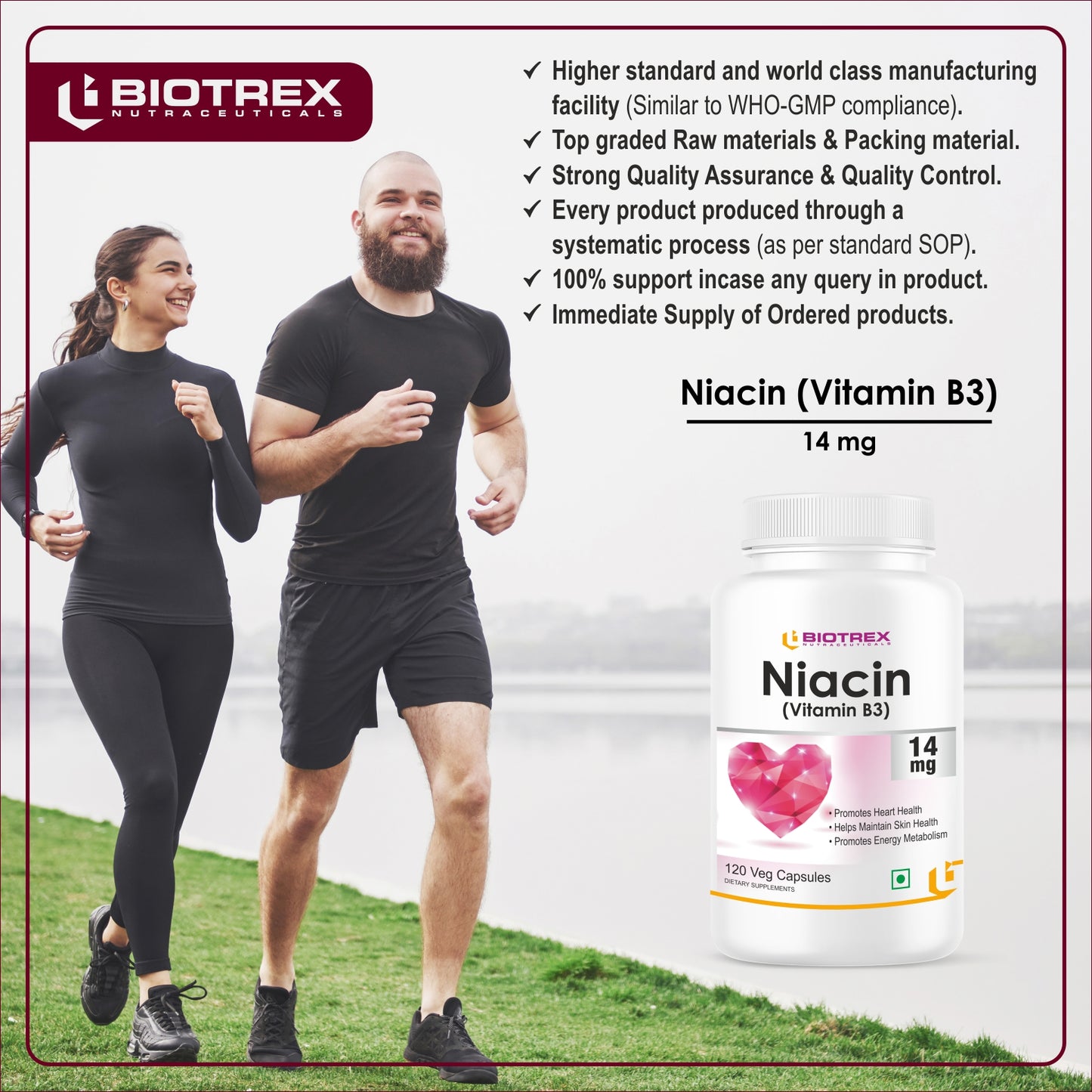 Biotrex Niacin 14mg Vitamin B3 With Inositol 50mg Supplement | for Vascularity & Increase Cellular Energy, Non-GMO, Gluten Free, As Per RDA Allowance - 120 Veg Capsules