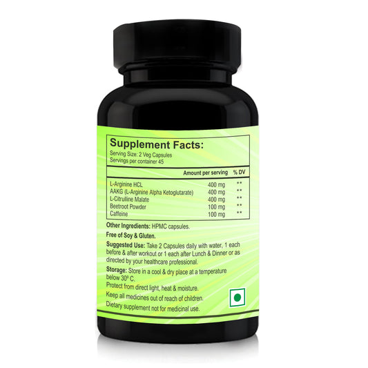 Nutriosys Naturals Nitric Oxide 1400mg With L-Arginine HCI Caffeine | For Muscle Growth, Stamina, Recovery, Immune Booster & Energy Management