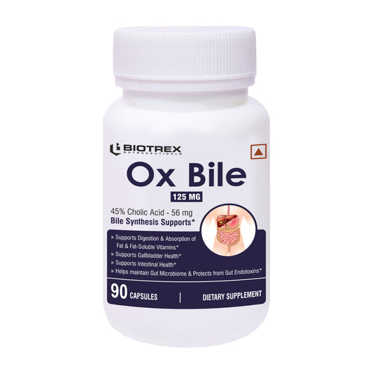 Biotrex Nutraceuticals OX BILE EXTRACT 125mg, 45% CHOLIC ACID, Supports Gallbladder Health & Supports Healthy Digestion, Bile Synthesis Support, (Gluten Free & Non-GMO) - 90 Capsules