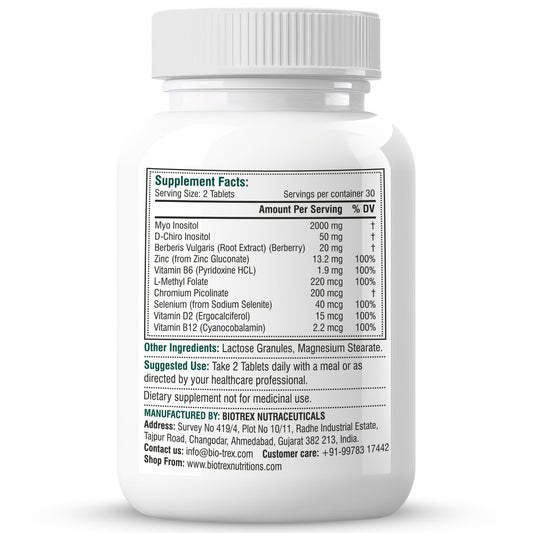 Biotrex PCOS Supplement for women With 40:1 Ratio, High Purity Pharma Grade Ingredients 2000mg Myo-Inositol to 50mg D-Chiro-Inositol - 60 Vegetarian Tablets