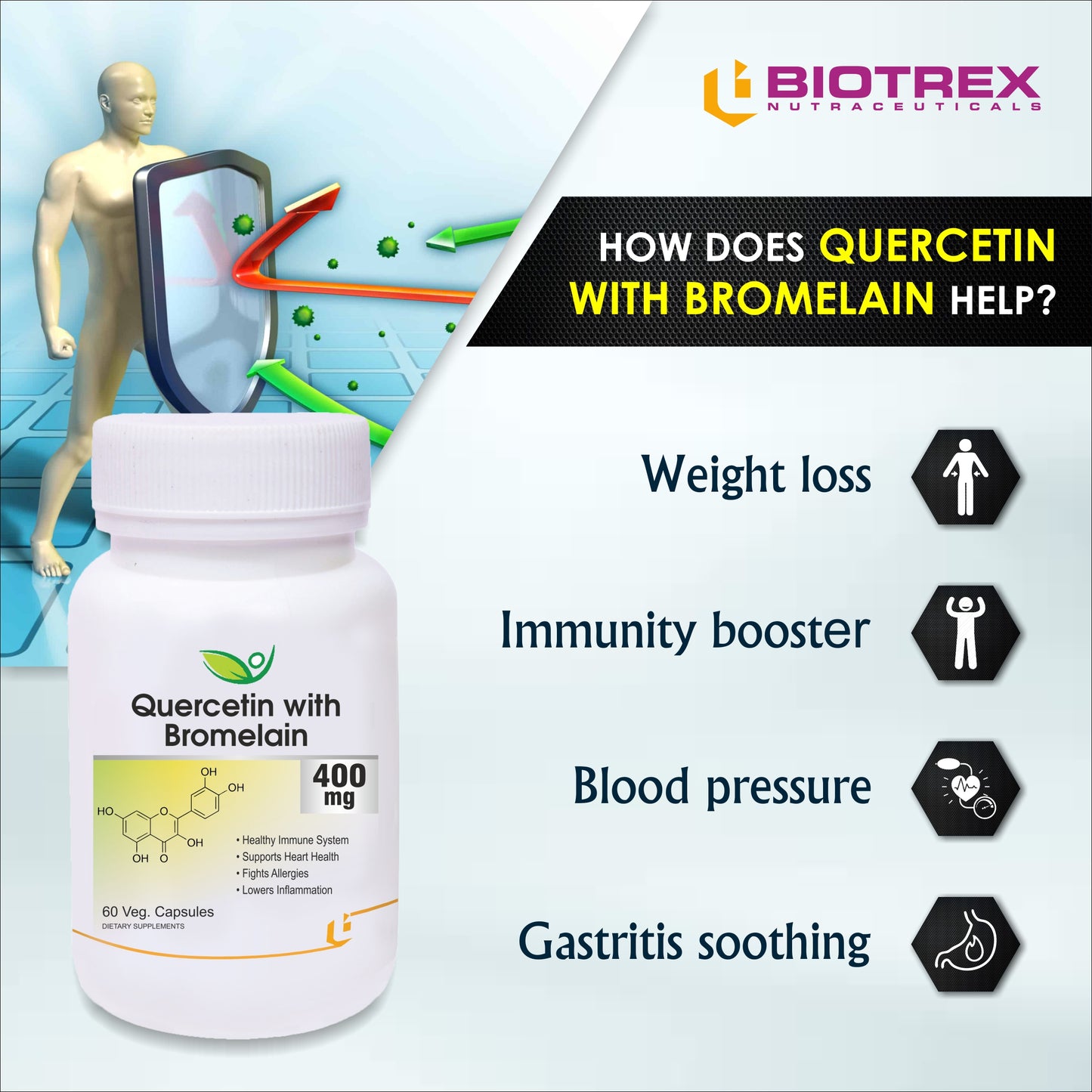 Biotrex Quercetin with Bromelain 400mg - 60 Capsules