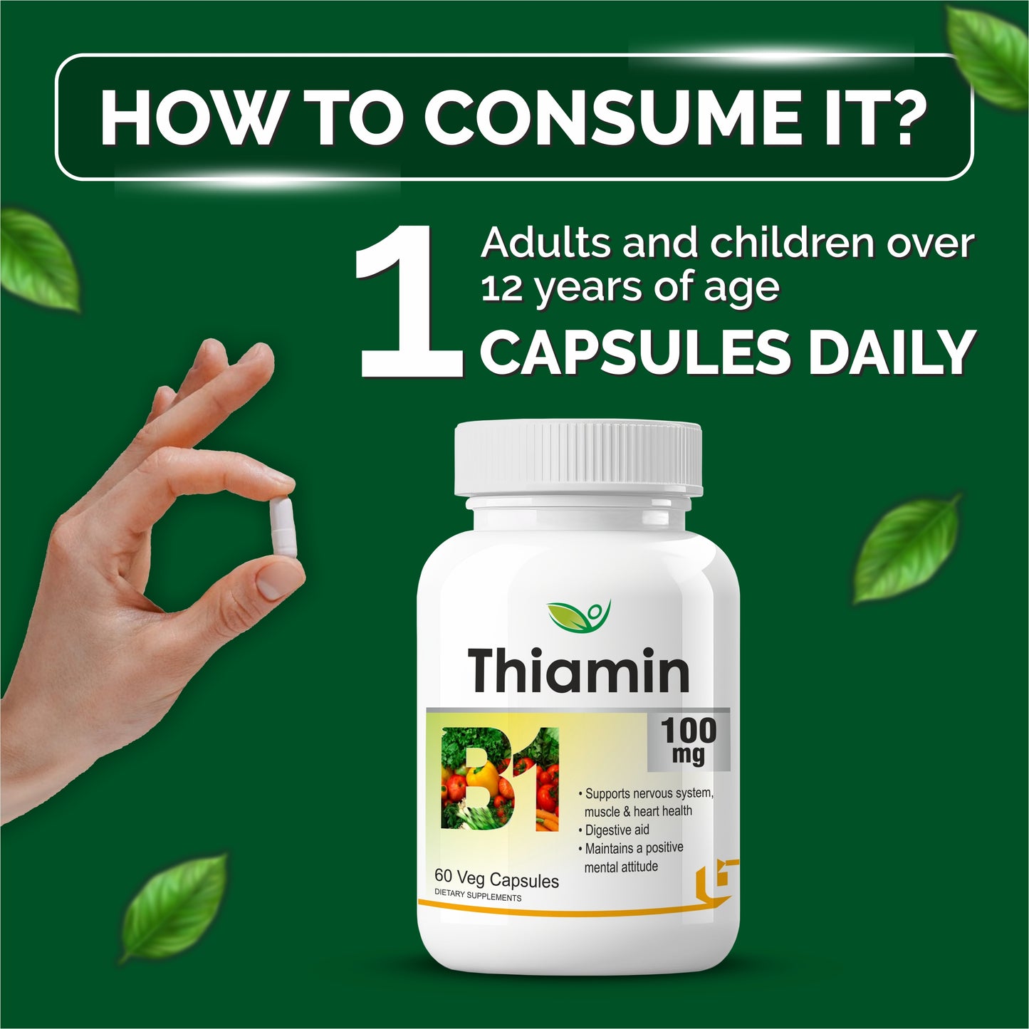 Biotrex Thiamin 100mg (Vitamin B1) - 60 Veg Capsules Energy Production, Stress Management, Cognitive Function & Antioxidant Activity