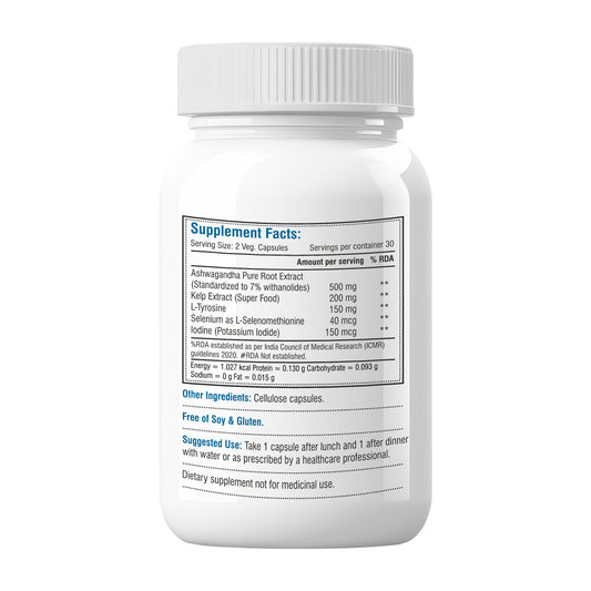 Biotrex Thyroid Care Supplement With Ashwagandha, Sea Kelp, Selenium, L-Tyrosine & Iodine, Supports Thyroid Health, Good mood - 60 Vegetarian Capsules