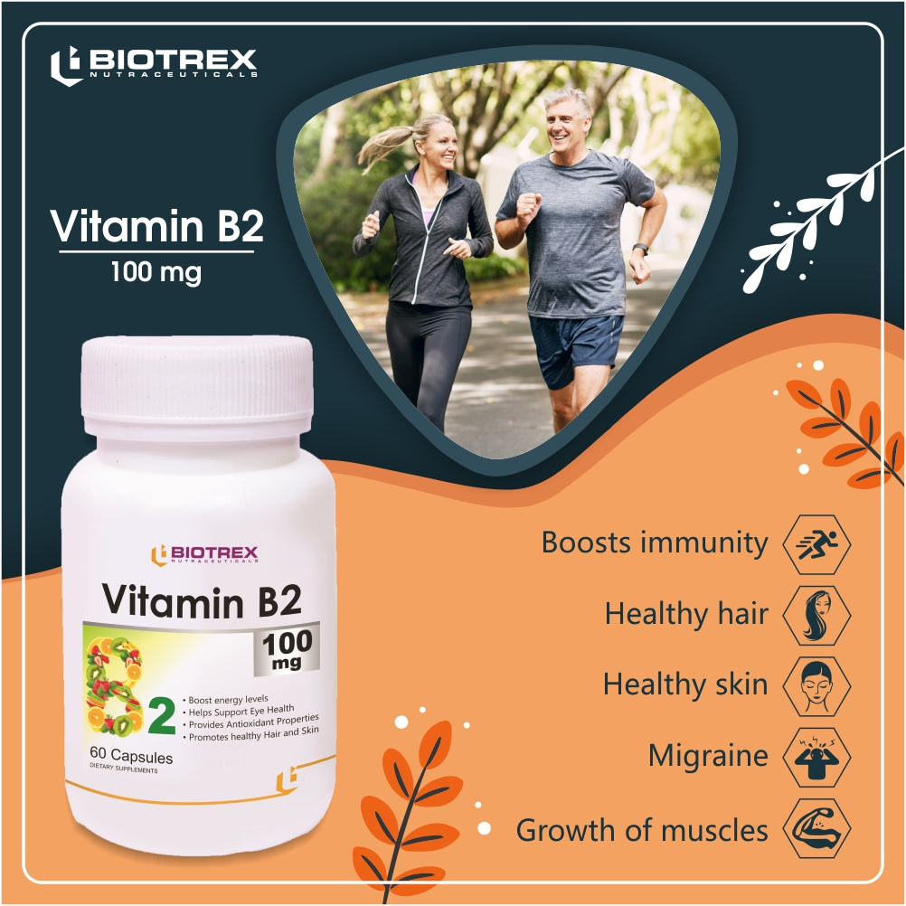 Biotrex Vitamin B2 100mg - 60 Capsules Energy Production, Red Blood Cell Formation & Healthy Skin and Vision