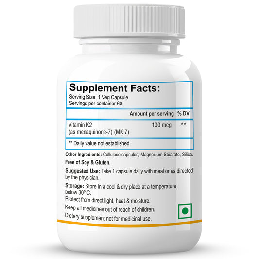 Biotrex Vitamin K2-7 100mcg - 60 Capsules Bone Health, Dental health support & Cardiovascular health benefits