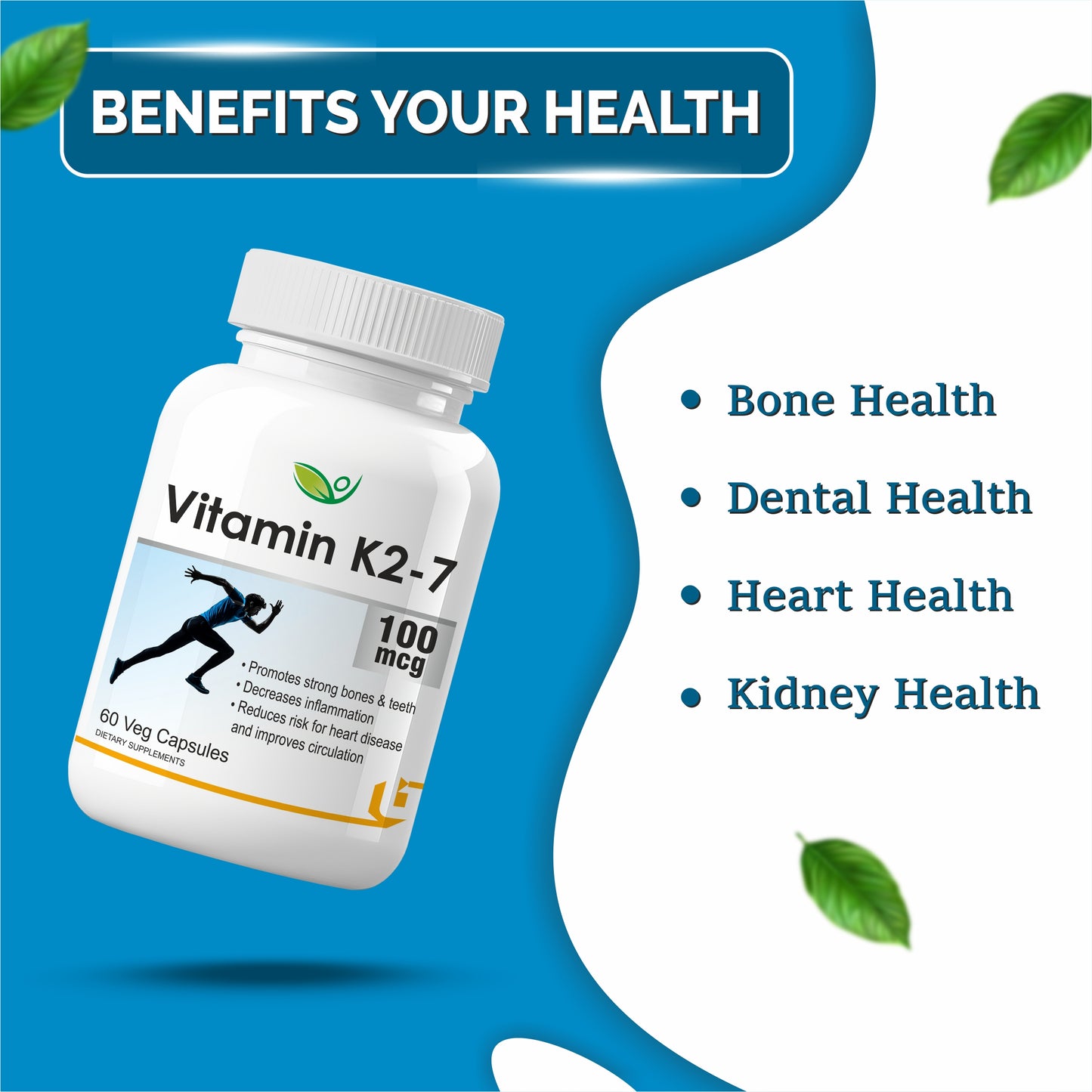 Biotrex Vitamin K2-7 100mcg - 60 Capsules Bone Health, Dental health support & Cardiovascular health benefits