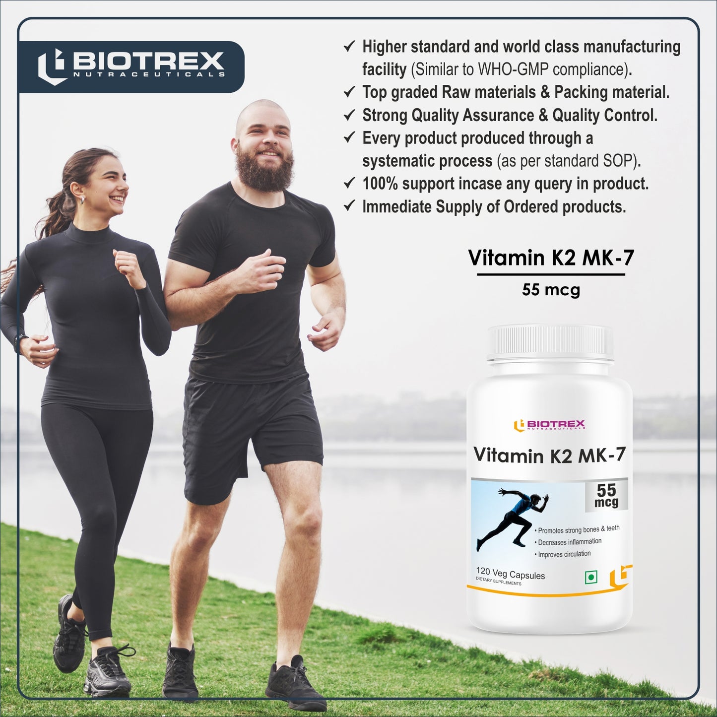 Biotrex Vitamin K2 as Mk-7 55mcg | Supports Bone Health | Promotes Heart Health | 120 Veg Capsules