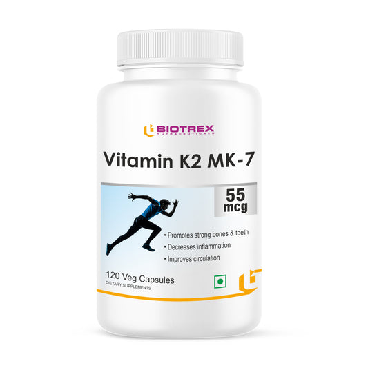 Biotrex Nutraceuticals Vitamin K2 as Mk-7 55mcg | Supports Bone Health | Promotes Heart Health | 120 Veg Capsules