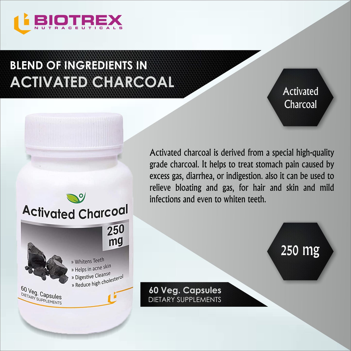 Biotrex Activated Charcoal 250mg - 60 Capsules