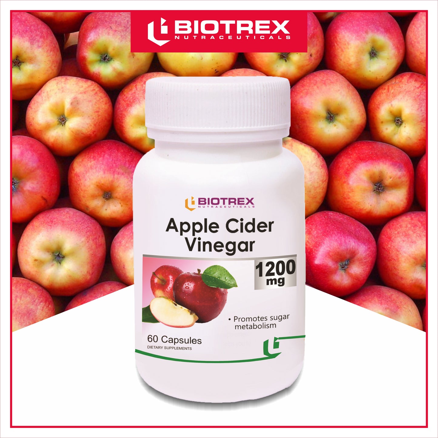 Biotrex Apple Cider Vinegar 1200 mg - 60 Capsules Promotes weight loss, Improve digestive health