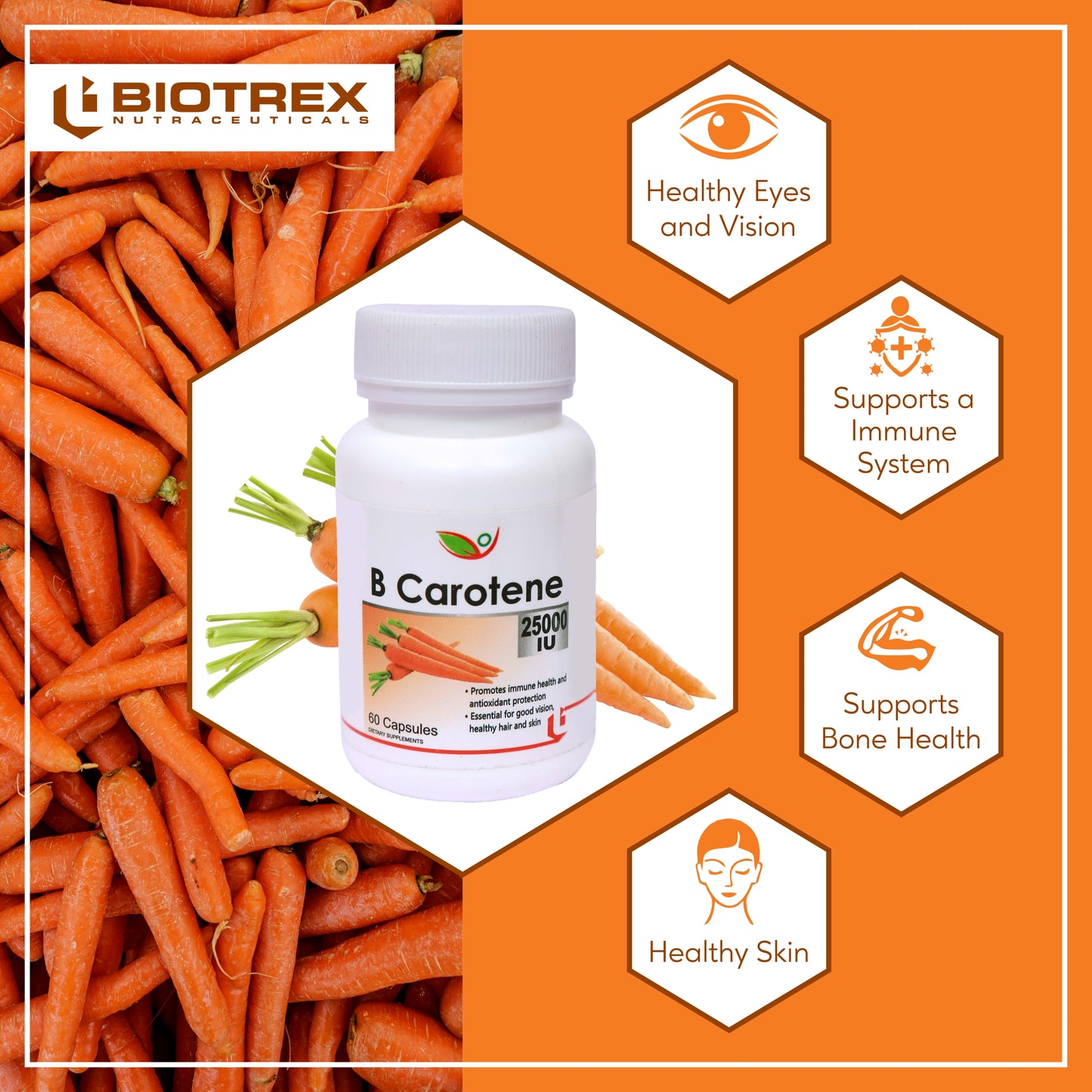 Biotrex Beta Carotene 25000IU - 60 Capsules