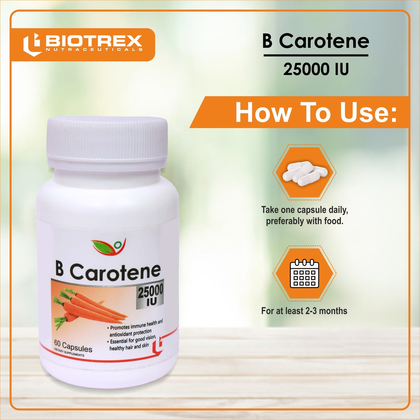 Biotrex Beta Carotene 25000IU - 60 Capsules