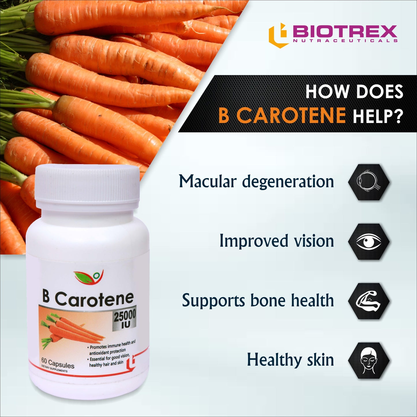 Biotrex Beta Carotene 25000IU - 60 Capsules