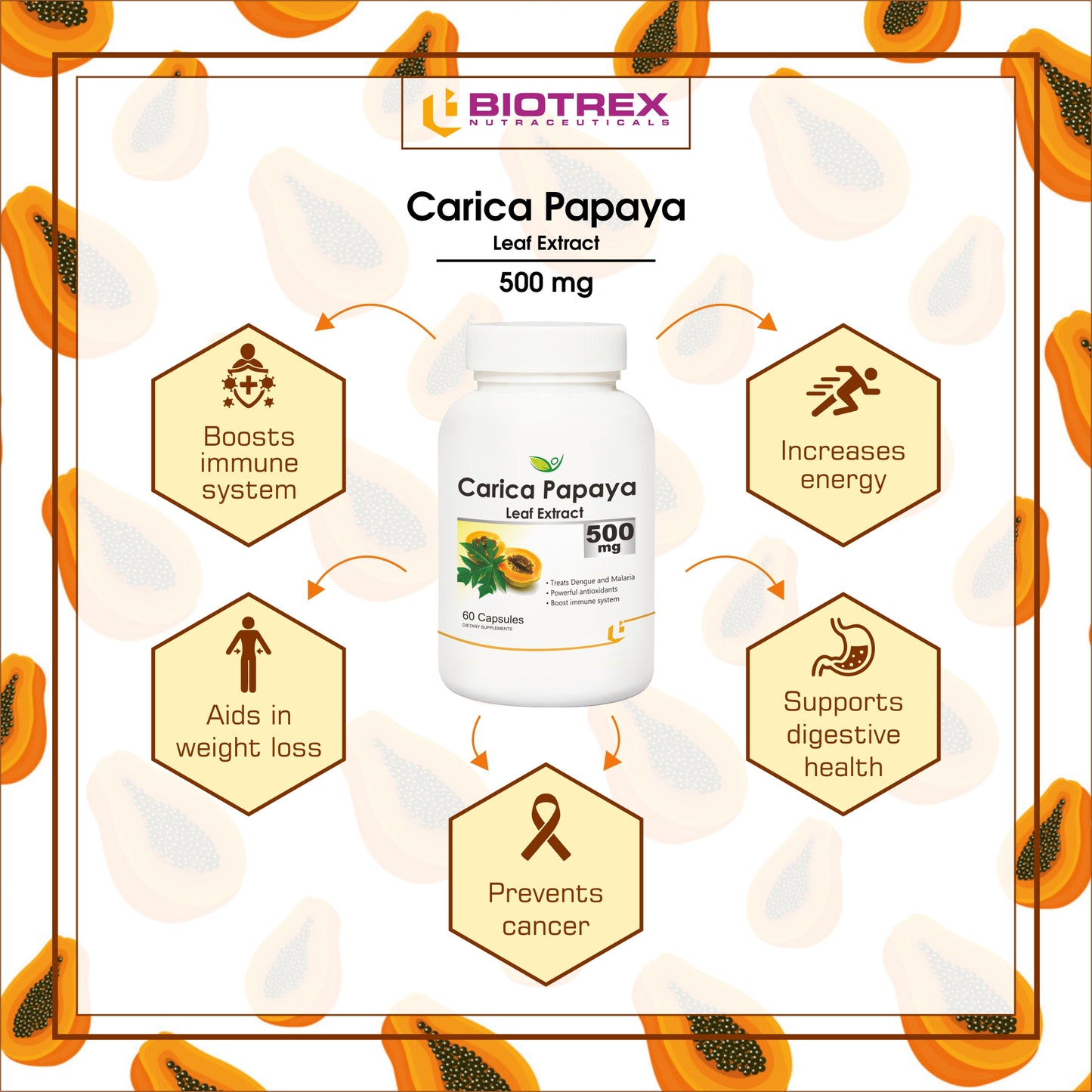 Biotrex Carica Papaya 500mg - 60 Capsules