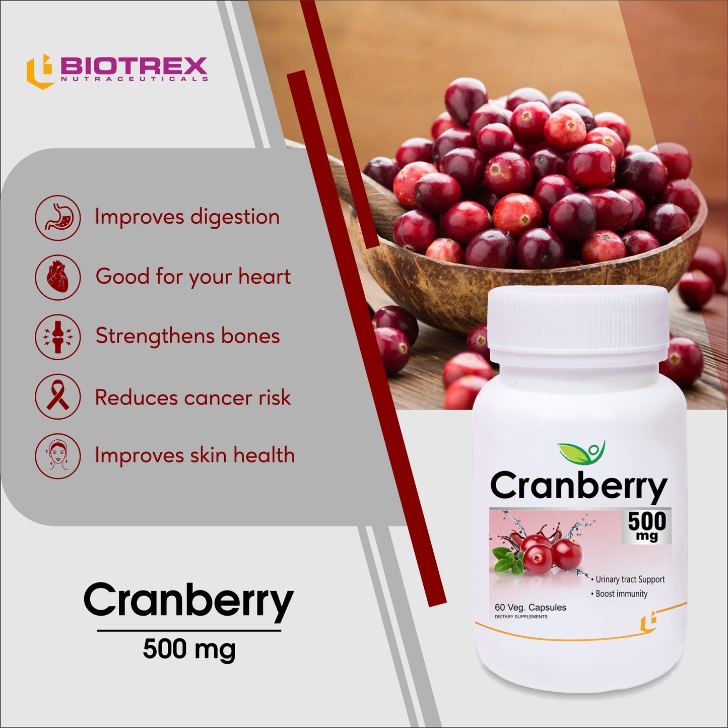 Biotrex Cranberry 500mg - 60 Capsules