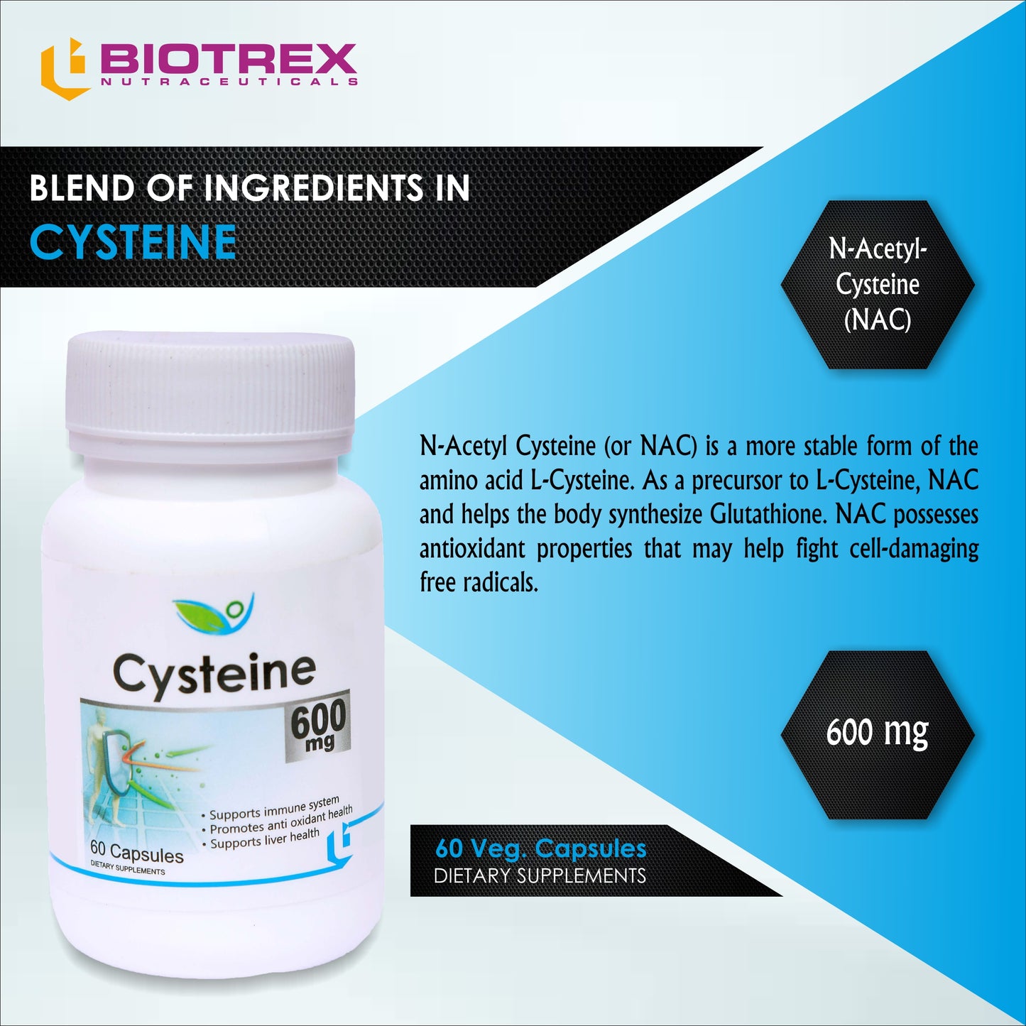 Biotrex Cysteine 600mg - 60 Capsules