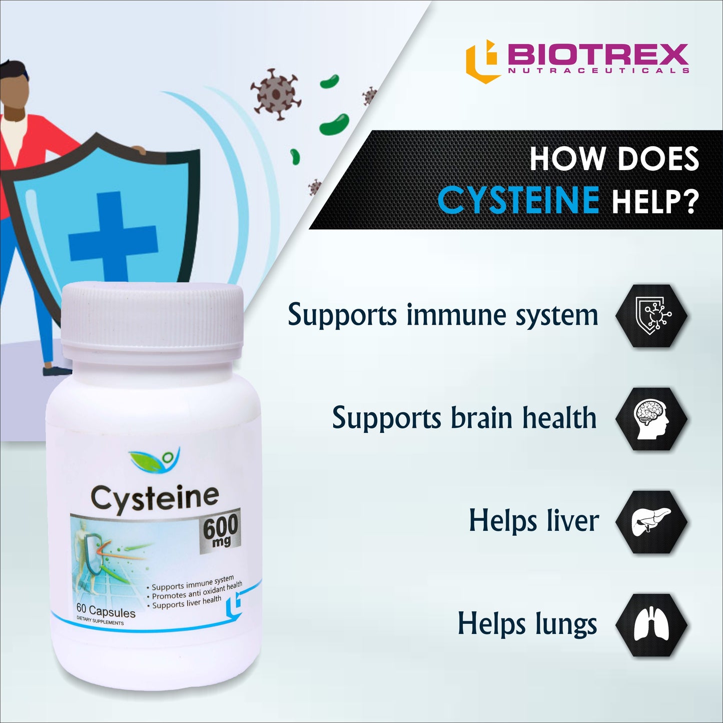 Biotrex Cysteine 600mg - 60 Capsules