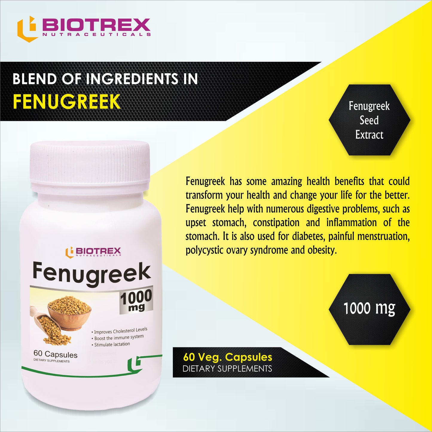 Biotrex Fenugreek 1000mg - 60 Capsules