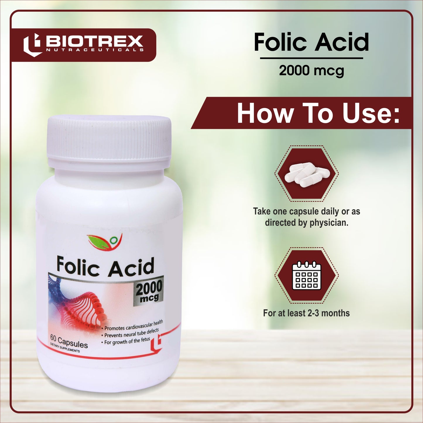 Biotrex Folic Acid 2000mcg - 60 Capsules